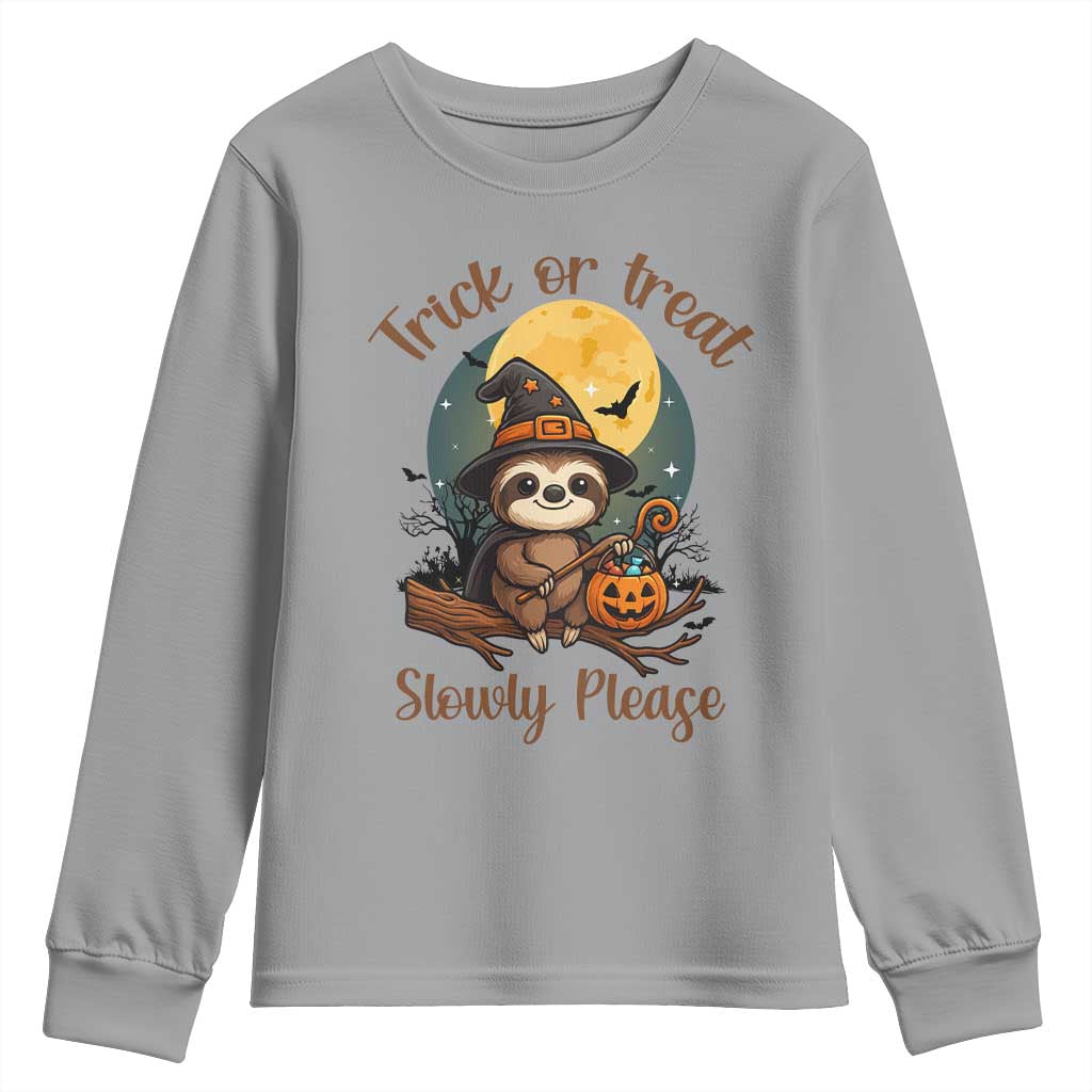 Funny Halloween Sloth Youth Sweatshirt Trick Or Treat Slowly Please - Wonder Print Shop