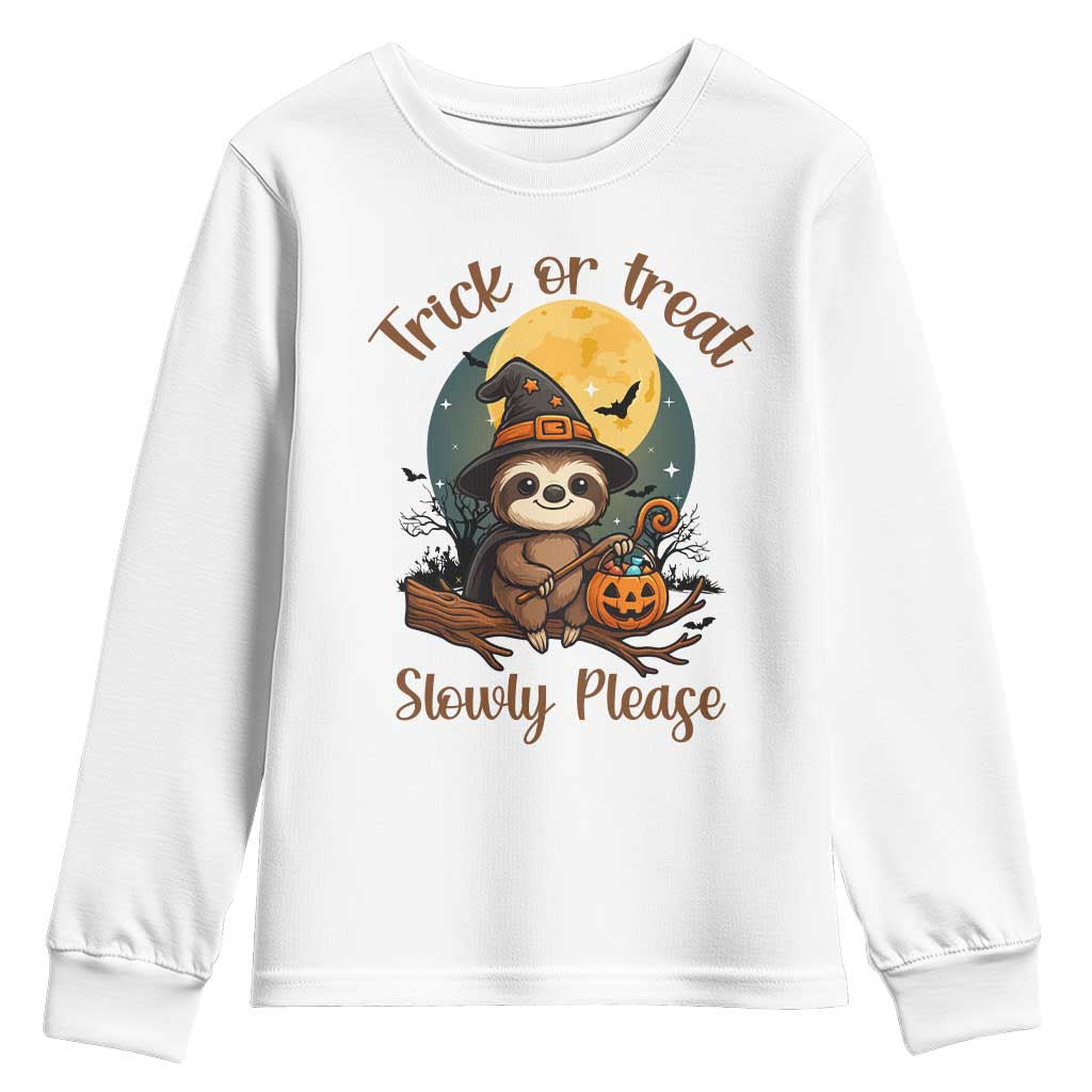 Funny Halloween Sloth Youth Sweatshirt Trick Or Treat Slowly Please - Wonder Print Shop