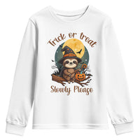Funny Halloween Sloth Youth Sweatshirt Trick Or Treat Slowly Please - Wonder Print Shop