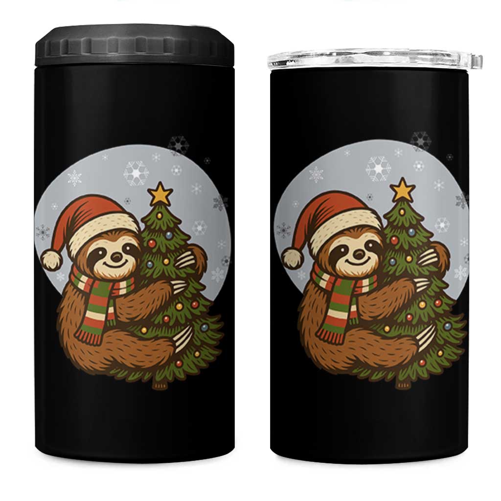 Funny Xmas 4 in 1 Can Cooler Tumbler Slothin Around The Christmas Tree
