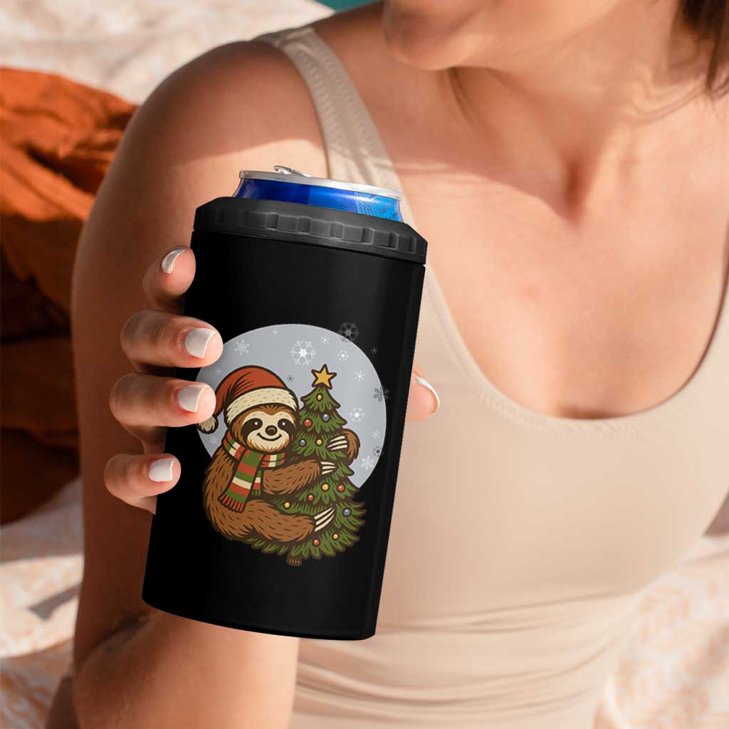 Funny Xmas 4 in 1 Can Cooler Tumbler Slothin Around The Christmas Tree