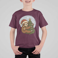 Funny Xmas T Shirt For Kid Slothin Around The Christmas Tree - Wonder Print Shop