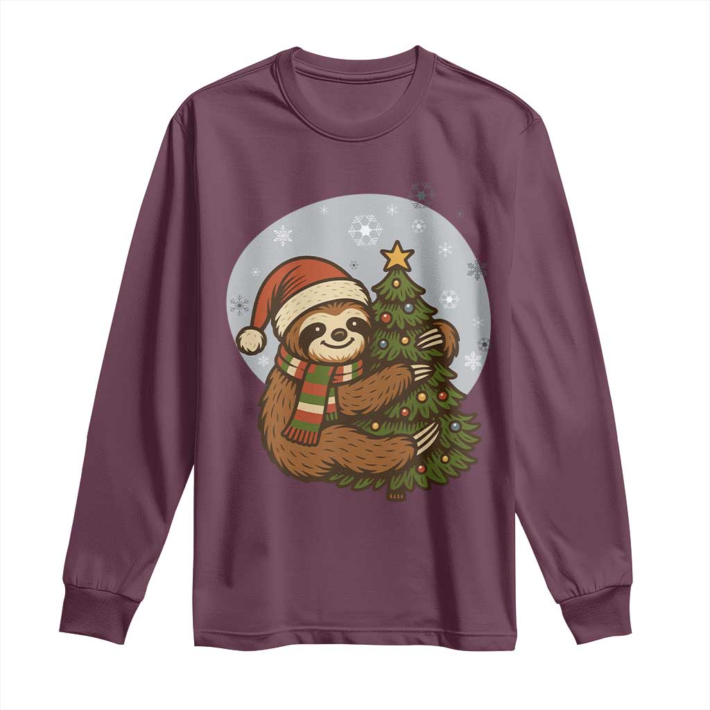 Funny Xmas Long Sleeve Shirt Slothin Around The Christmas Tree - Wonder Print Shop