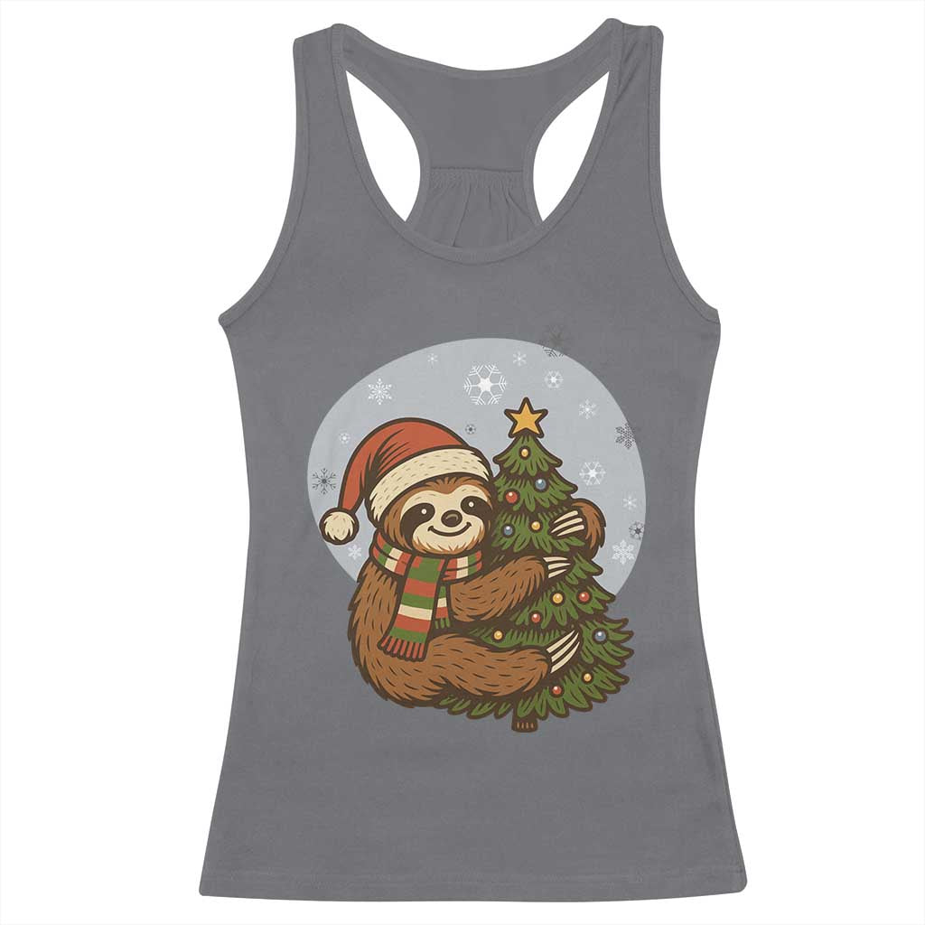Funny Xmas Racerback Tank Top Slothin Around The Christmas Tree - Wonder Print Shop