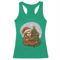 Funny Xmas Racerback Tank Top Slothin Around The Christmas Tree - Wonder Print Shop