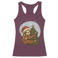 Funny Xmas Racerback Tank Top Slothin Around The Christmas Tree - Wonder Print Shop