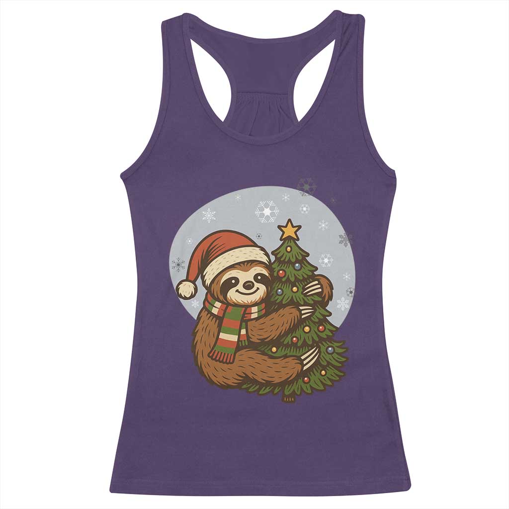 Funny Xmas Racerback Tank Top Slothin Around The Christmas Tree - Wonder Print Shop