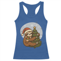 Funny Xmas Racerback Tank Top Slothin Around The Christmas Tree - Wonder Print Shop