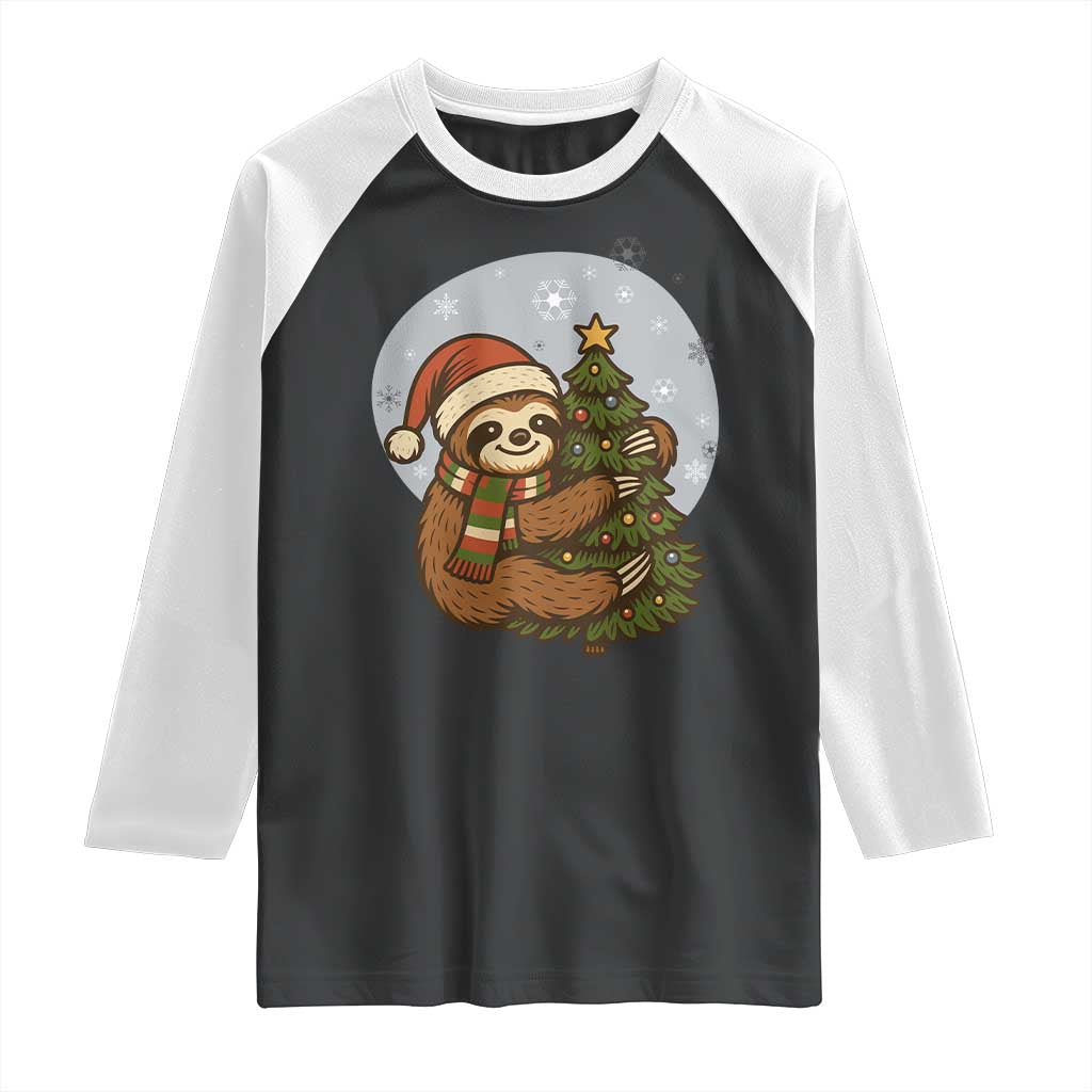 Funny Xmas Raglan Shirt Slothin Around The Christmas Tree - Wonder Print Shop