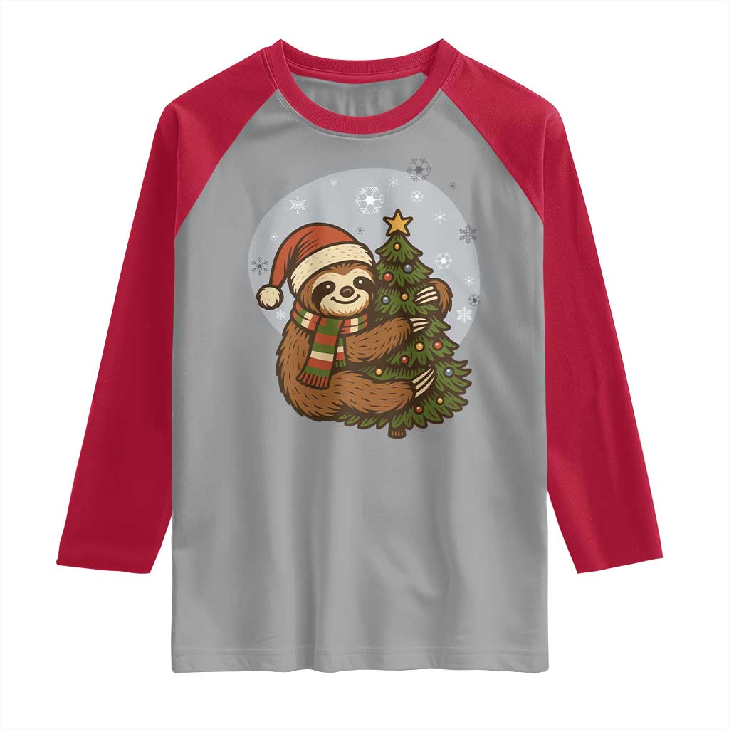 Funny Xmas Raglan Shirt Slothin Around The Christmas Tree - Wonder Print Shop