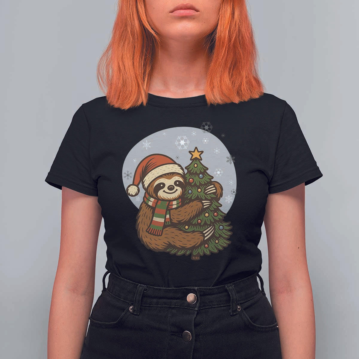 Funny Xmas T Shirt For Women Slothin Around The Christmas Tree - Wonder Print Shop