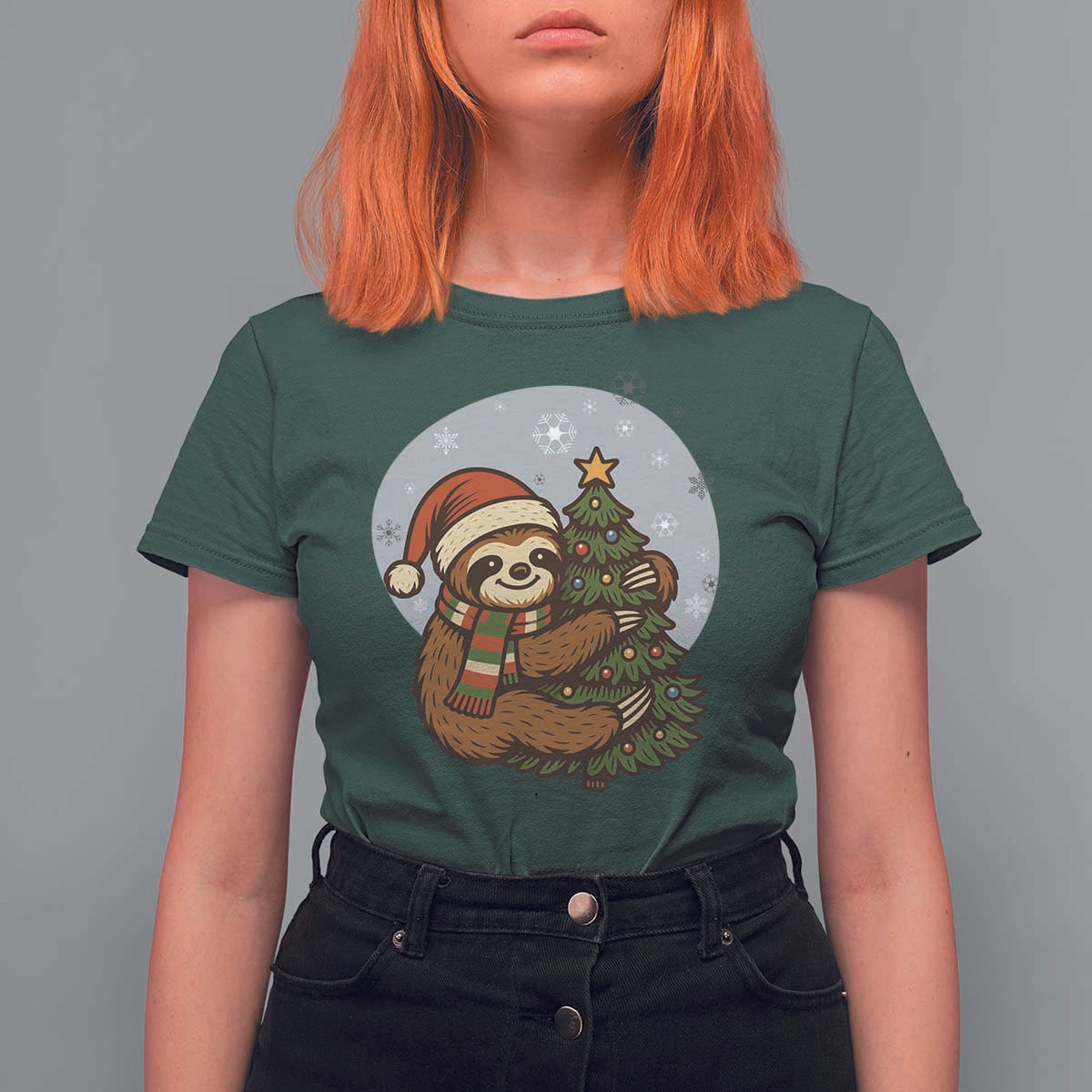 Funny Xmas T Shirt For Women Slothin Around The Christmas Tree - Wonder Print Shop