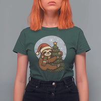 Funny Xmas T Shirt For Women Slothin Around The Christmas Tree - Wonder Print Shop