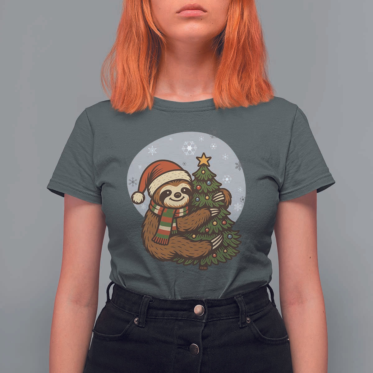 Funny Xmas T Shirt For Women Slothin Around The Christmas Tree - Wonder Print Shop