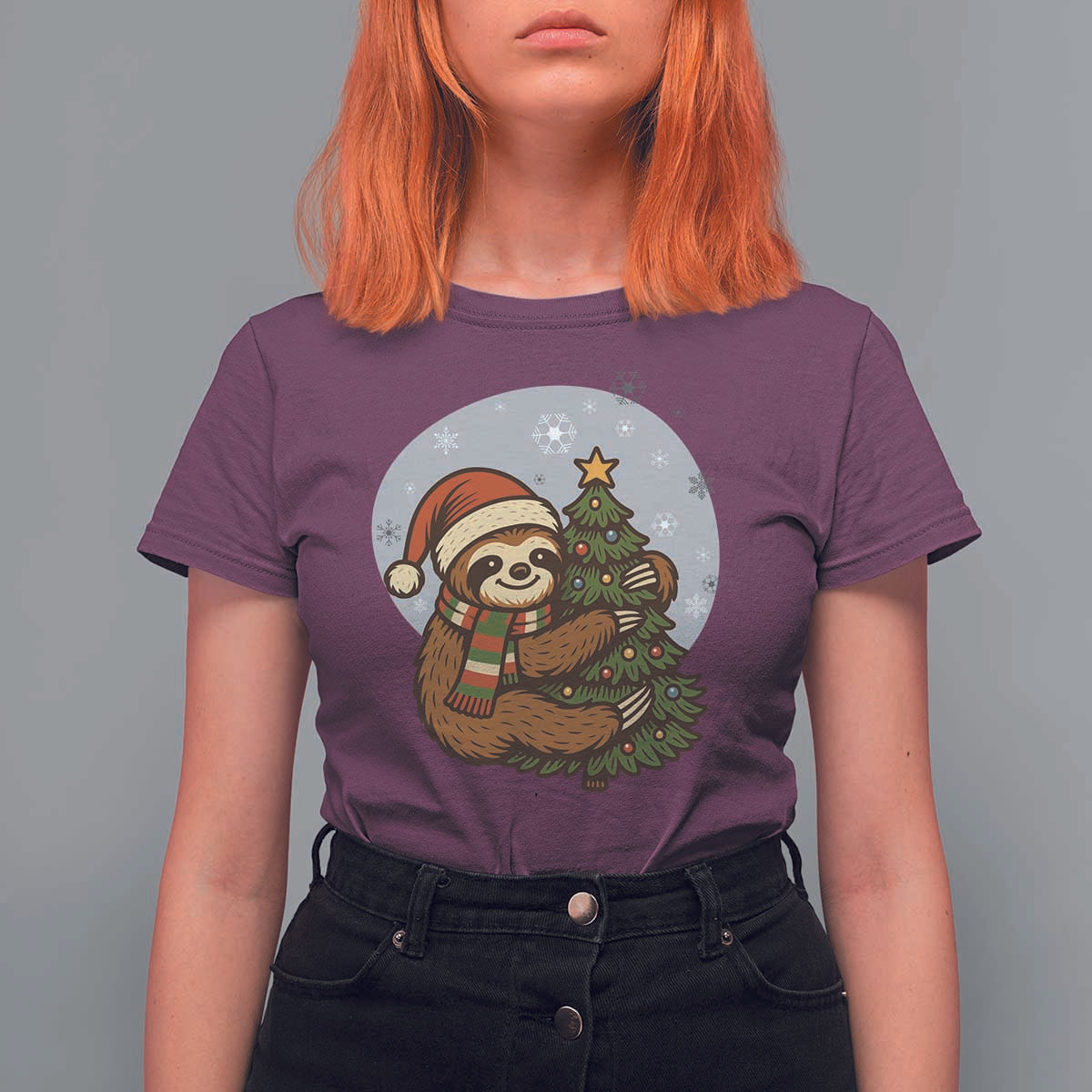 Funny Xmas T Shirt For Women Slothin Around The Christmas Tree - Wonder Print Shop