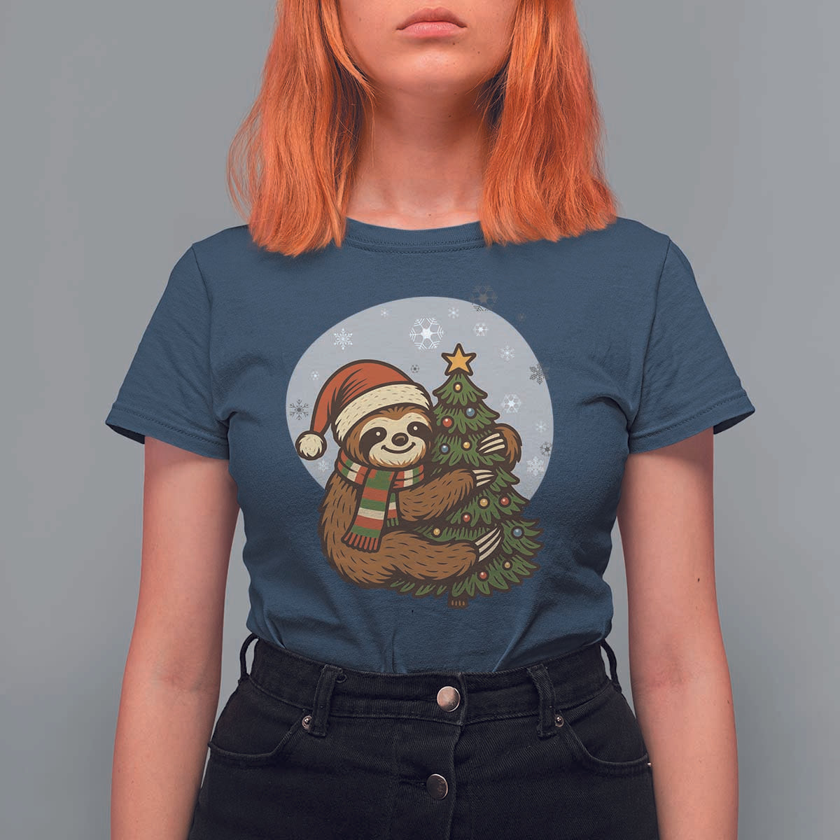 Funny Xmas T Shirt For Women Slothin Around The Christmas Tree - Wonder Print Shop