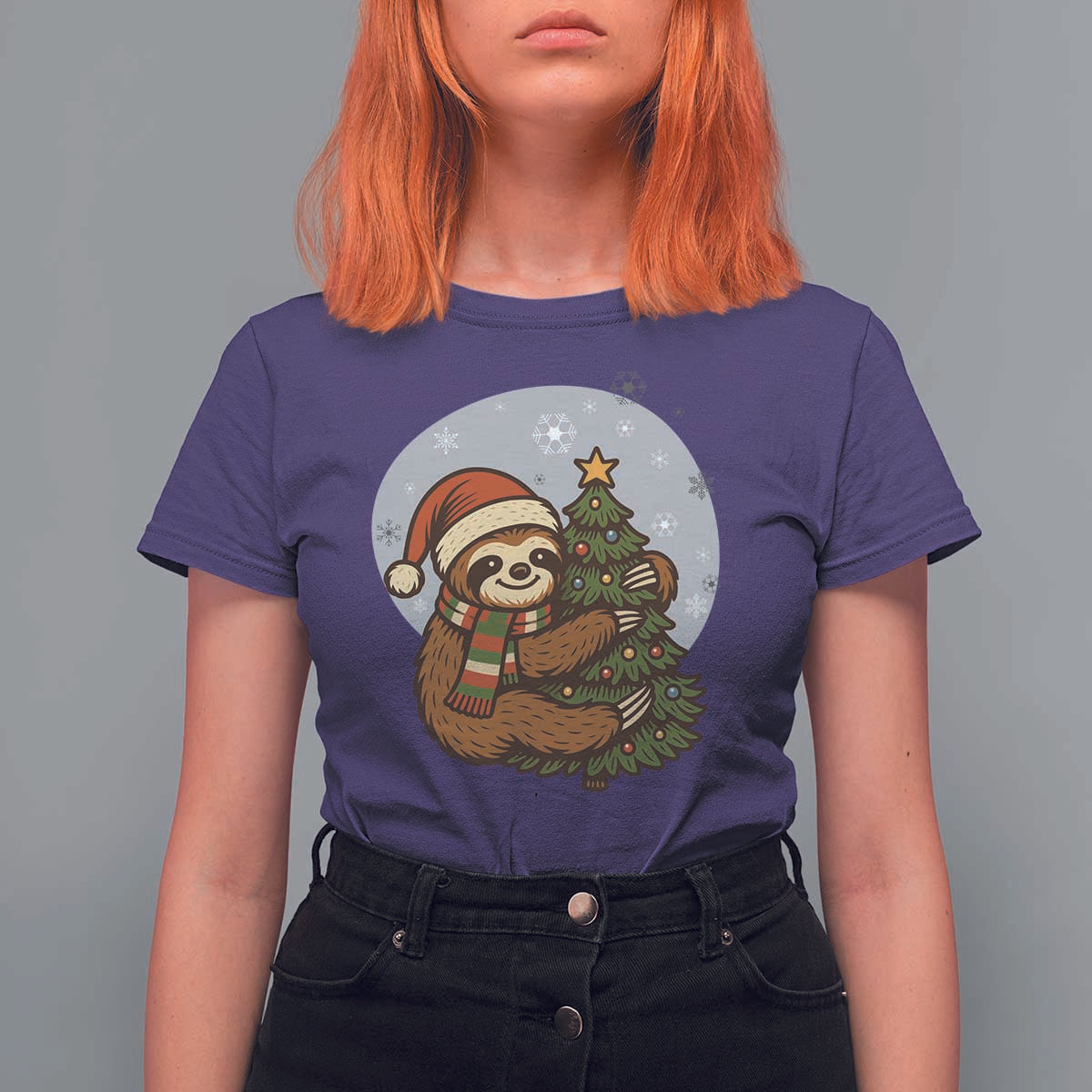 Funny Xmas T Shirt For Women Slothin Around The Christmas Tree - Wonder Print Shop