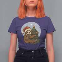 Funny Xmas T Shirt For Women Slothin Around The Christmas Tree - Wonder Print Shop