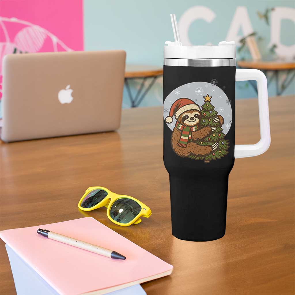 Funny Xmas Tumbler With Handle Slothin Around The Christmas Tree