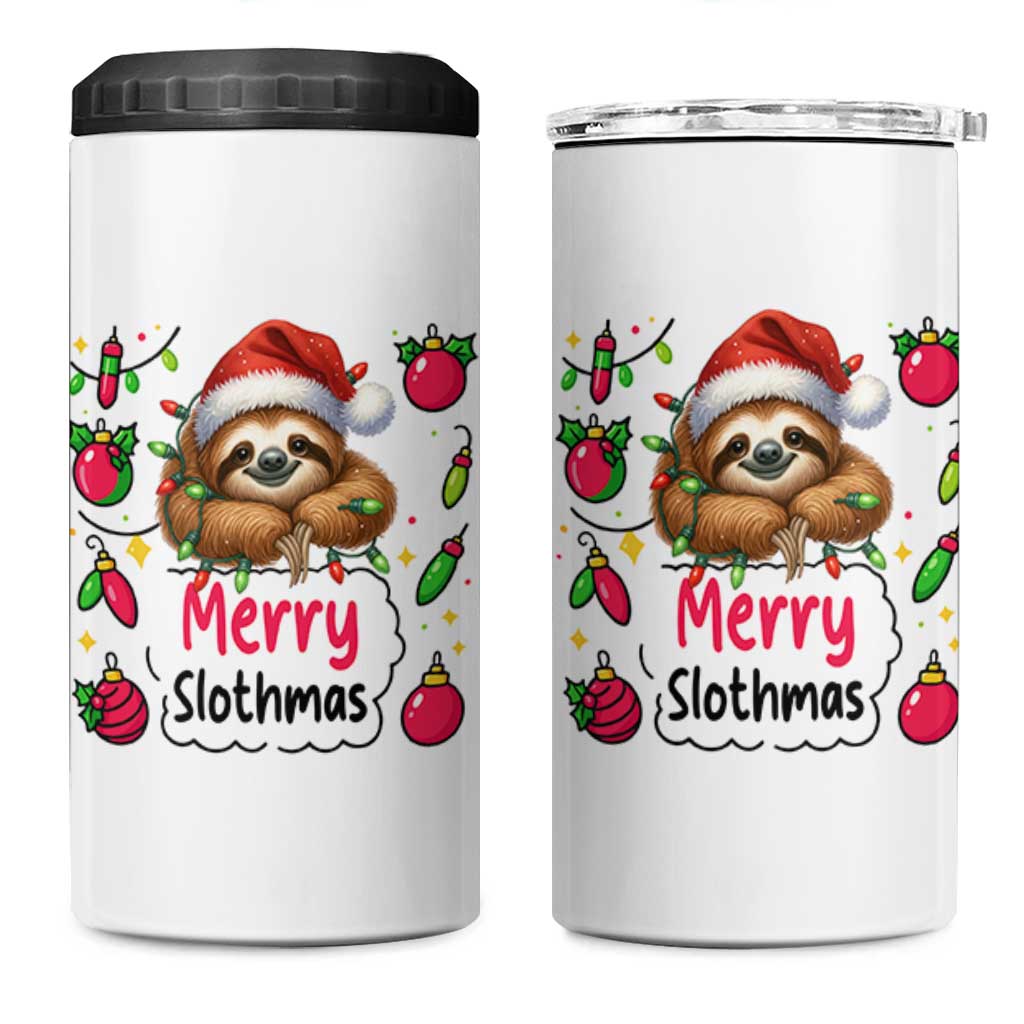 Funny Christmas Sloth 4 in 1 Can Cooler Tumbler Merry Slothmas