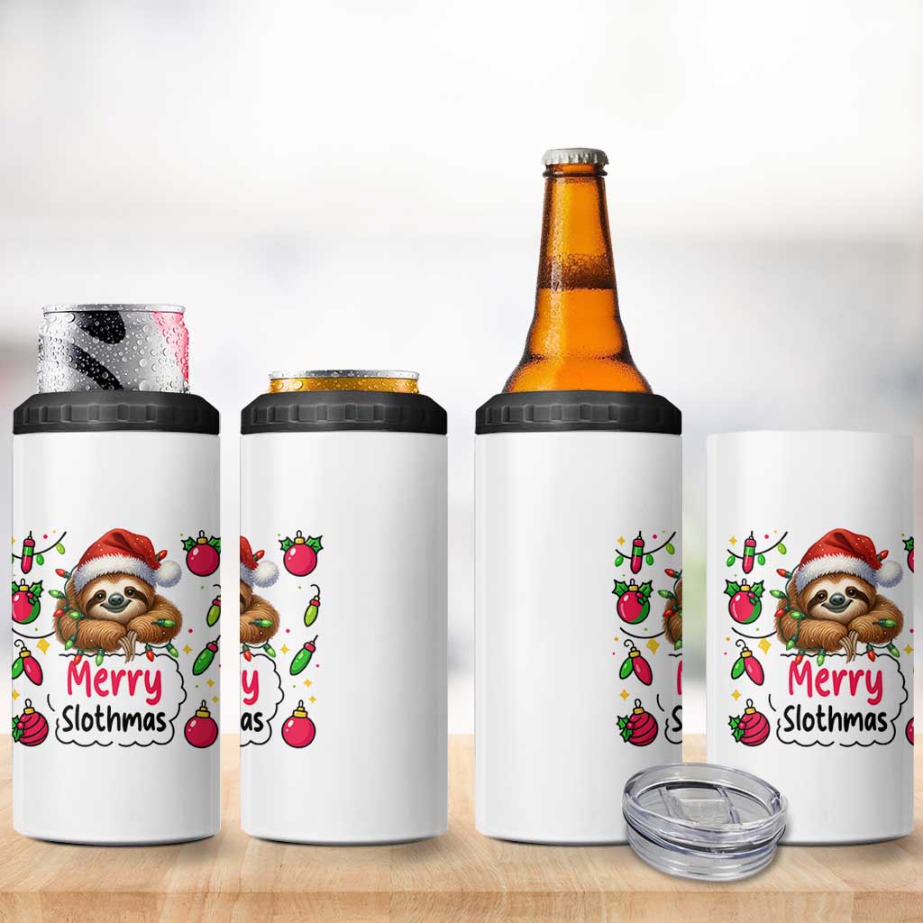 Funny Christmas Sloth 4 in 1 Can Cooler Tumbler Merry Slothmas