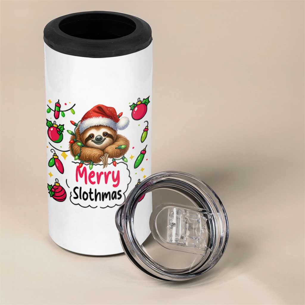 Funny Christmas Sloth 4 in 1 Can Cooler Tumbler Merry Slothmas