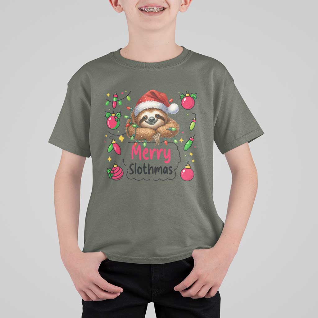 Funny Christmas Sloth T Shirt For Kid Merry Slothmas - Wonder Print Shop