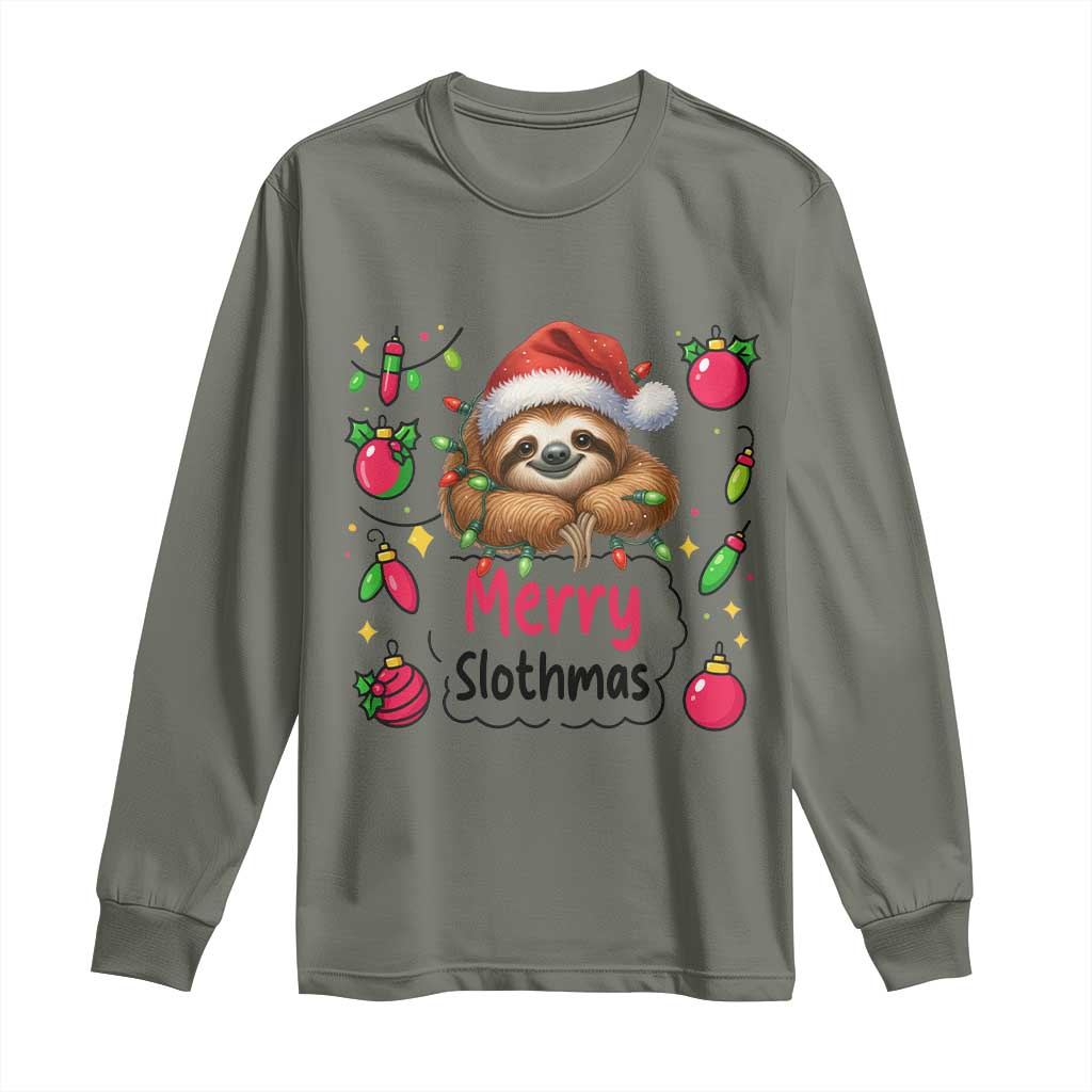 Funny Christmas Sloth Long Sleeve Shirt Merry Slothmas - Wonder Print Shop