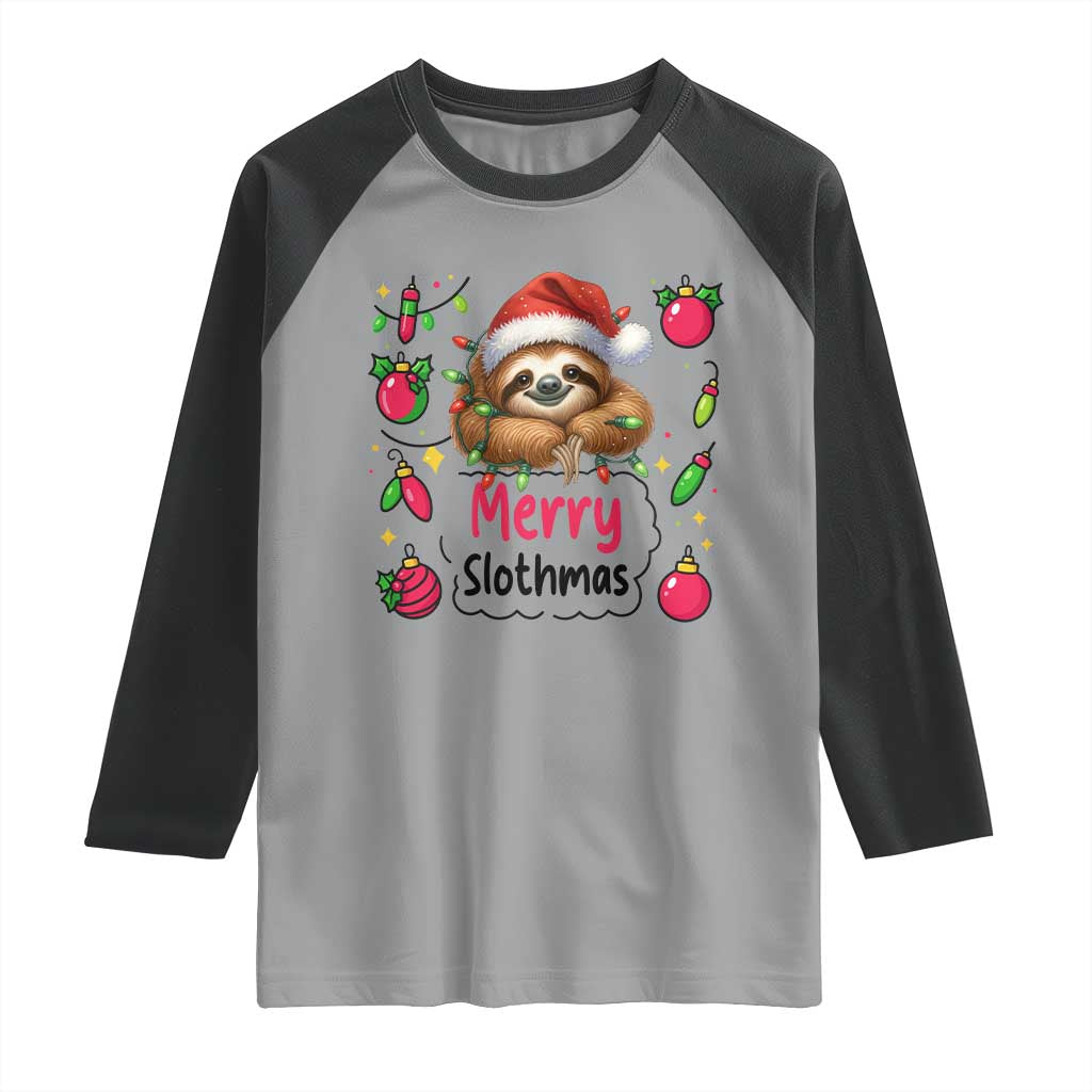 Funny Christmas Sloth Raglan Shirt Merry Slothmas - Wonder Print Shop