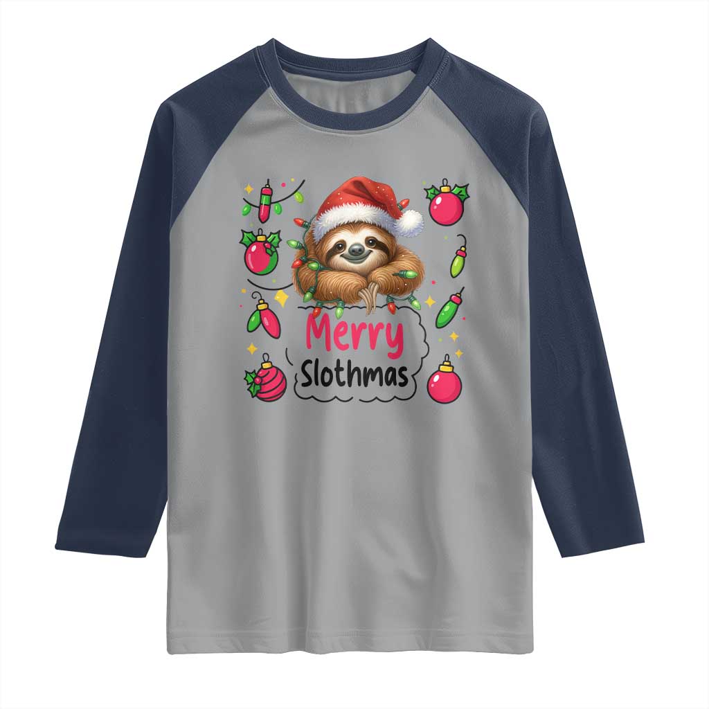 Funny Christmas Sloth Raglan Shirt Merry Slothmas - Wonder Print Shop