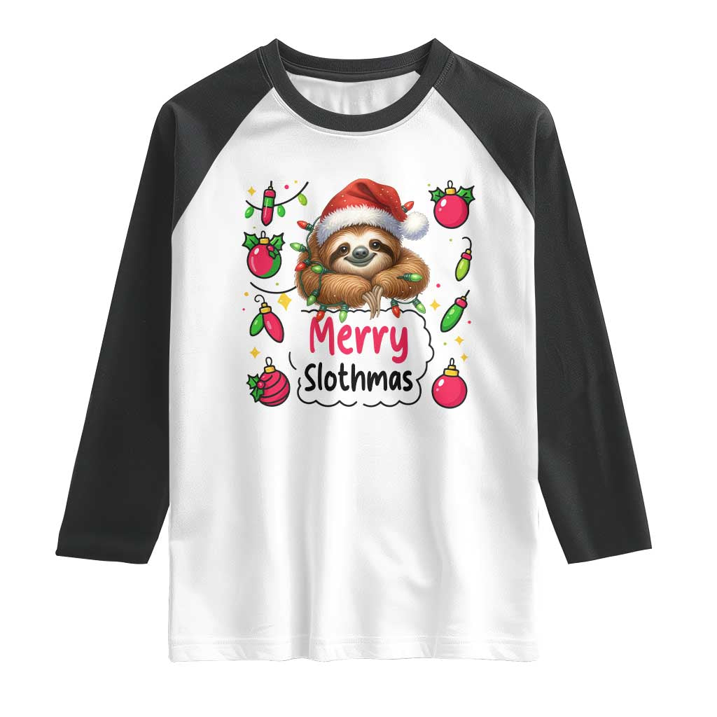 Funny Christmas Sloth Raglan Shirt Merry Slothmas - Wonder Print Shop
