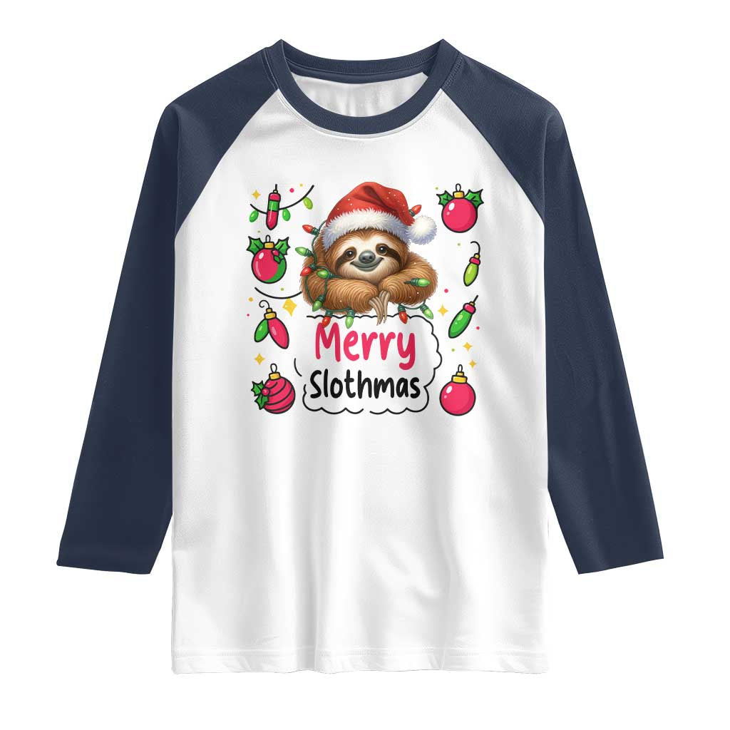 Funny Christmas Sloth Raglan Shirt Merry Slothmas - Wonder Print Shop