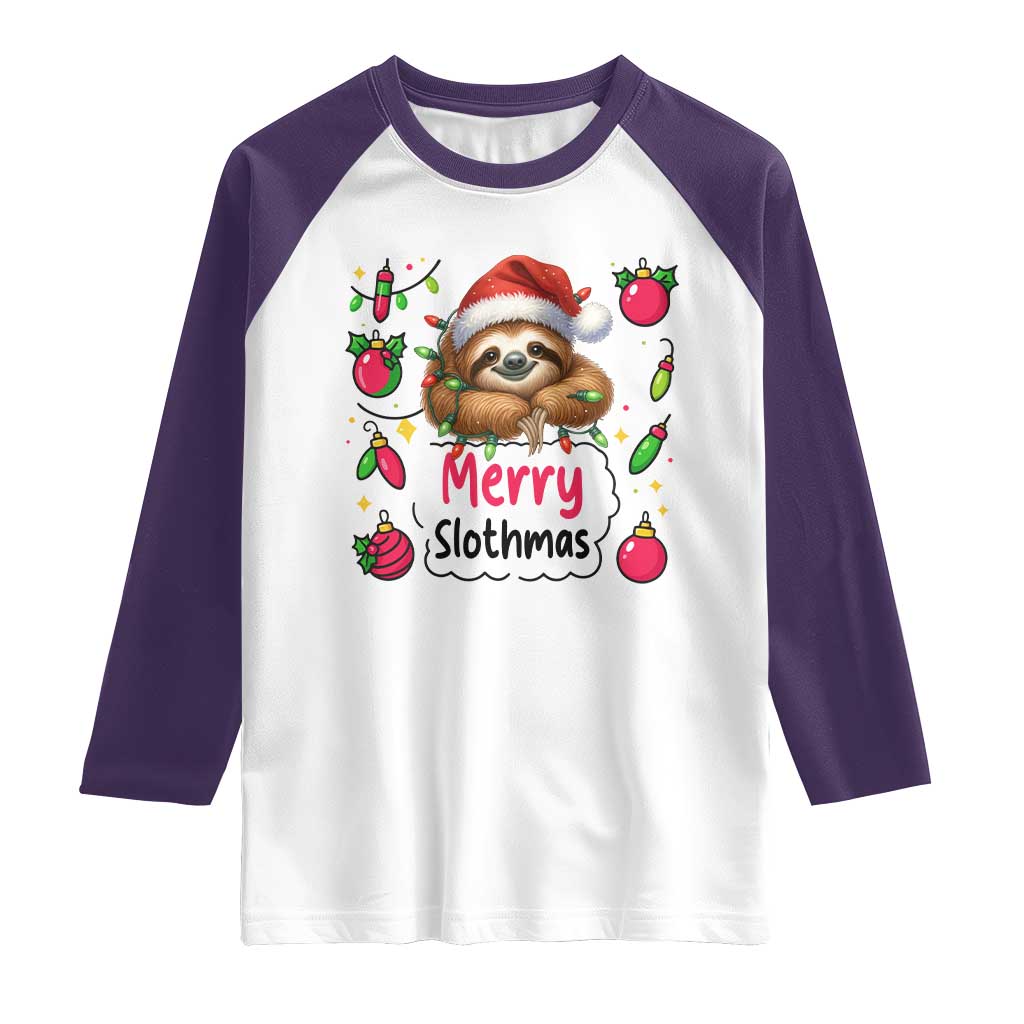 Funny Christmas Sloth Raglan Shirt Merry Slothmas - Wonder Print Shop