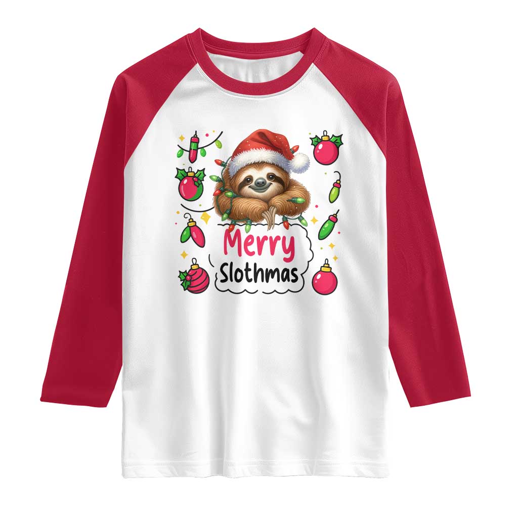 Funny Christmas Sloth Raglan Shirt Merry Slothmas - Wonder Print Shop