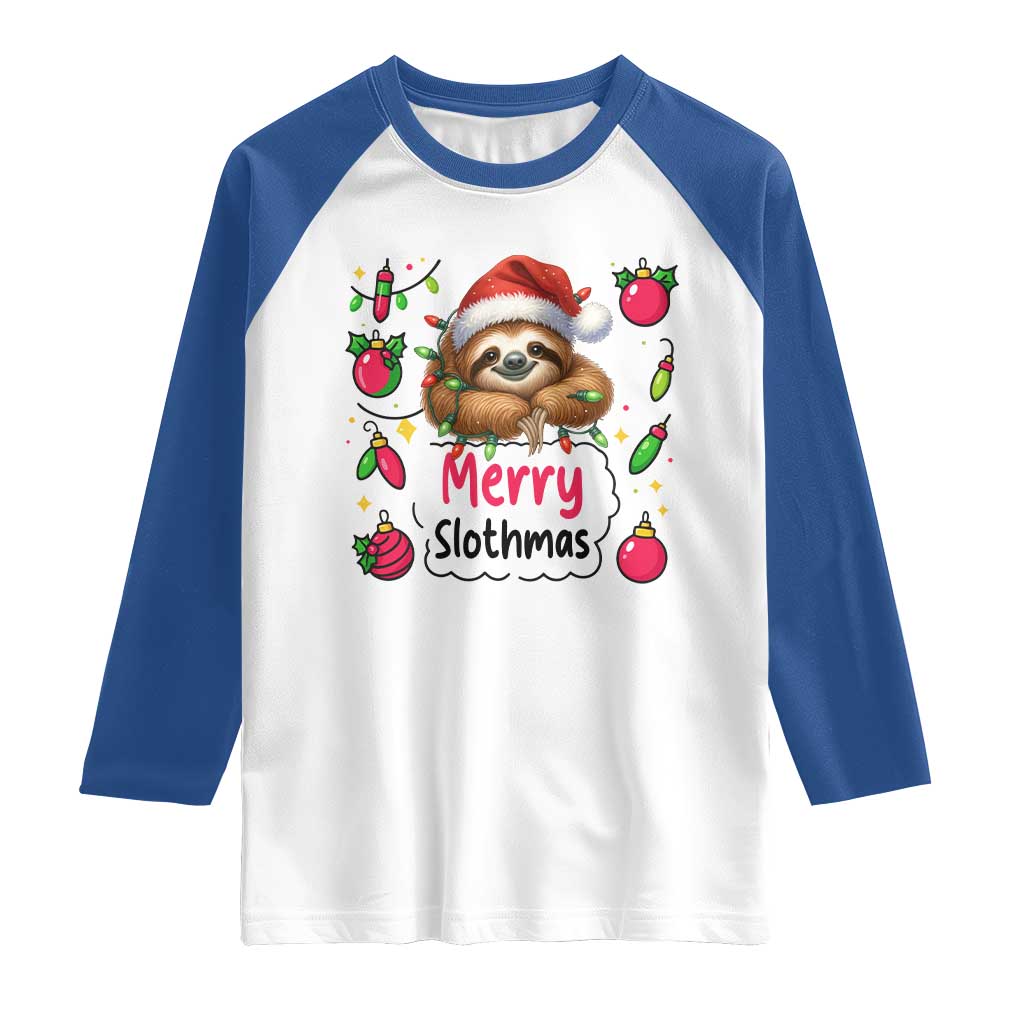 Funny Christmas Sloth Raglan Shirt Merry Slothmas - Wonder Print Shop