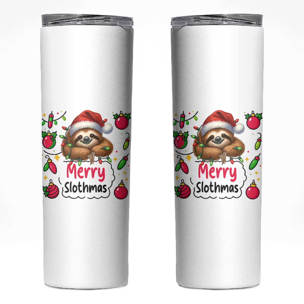 Funny Christmas Sloth Skinny Tumbler Merry Slothmas