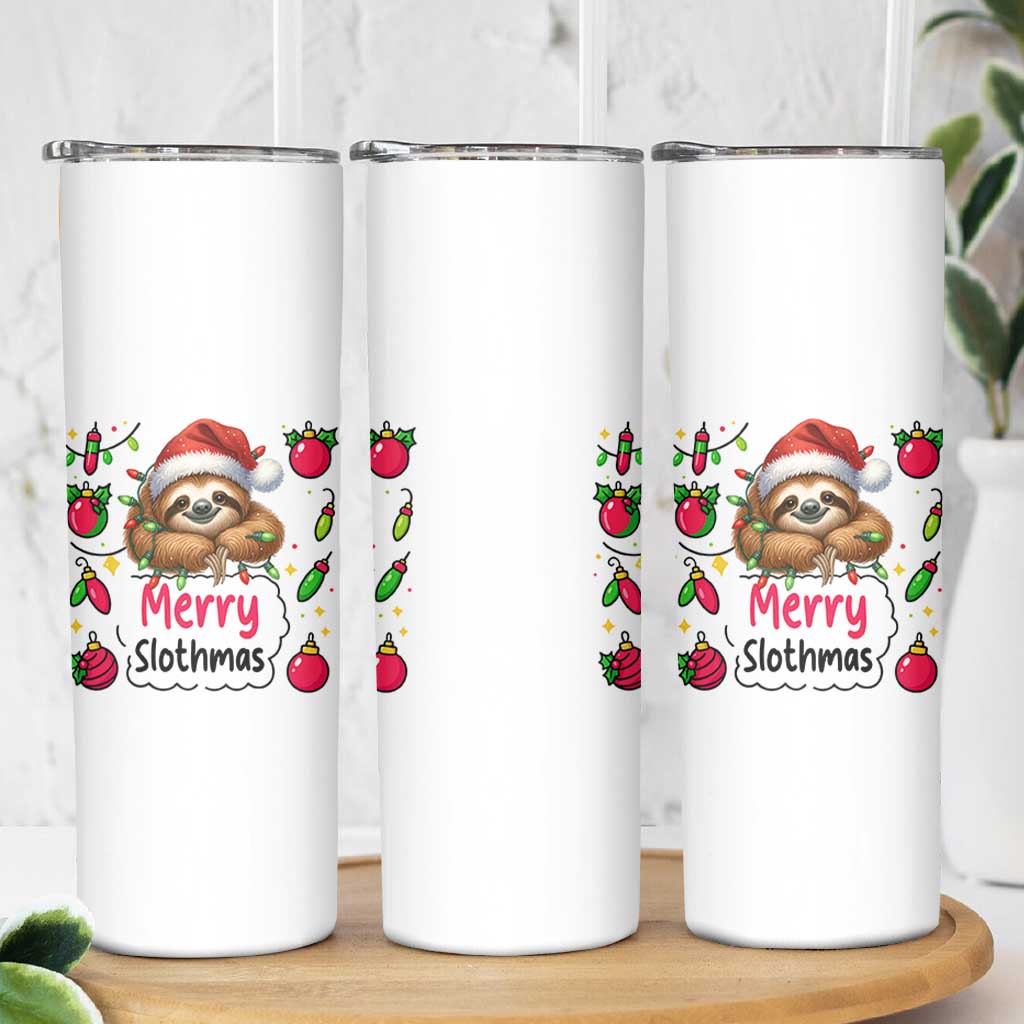 Funny Christmas Sloth Skinny Tumbler Merry Slothmas