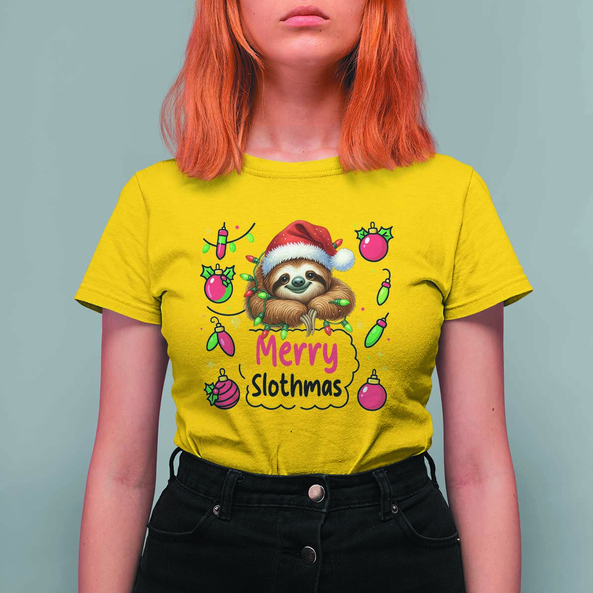 Funny Christmas Sloth T Shirt For Women Merry Slothmas - Wonder Print Shop