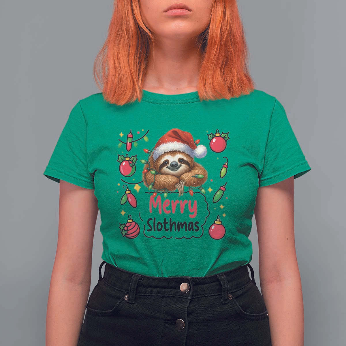 Funny Christmas Sloth T Shirt For Women Merry Slothmas - Wonder Print Shop