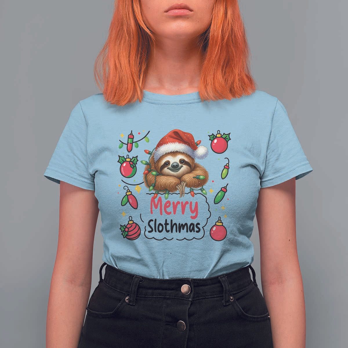 Funny Christmas Sloth T Shirt For Women Merry Slothmas - Wonder Print Shop