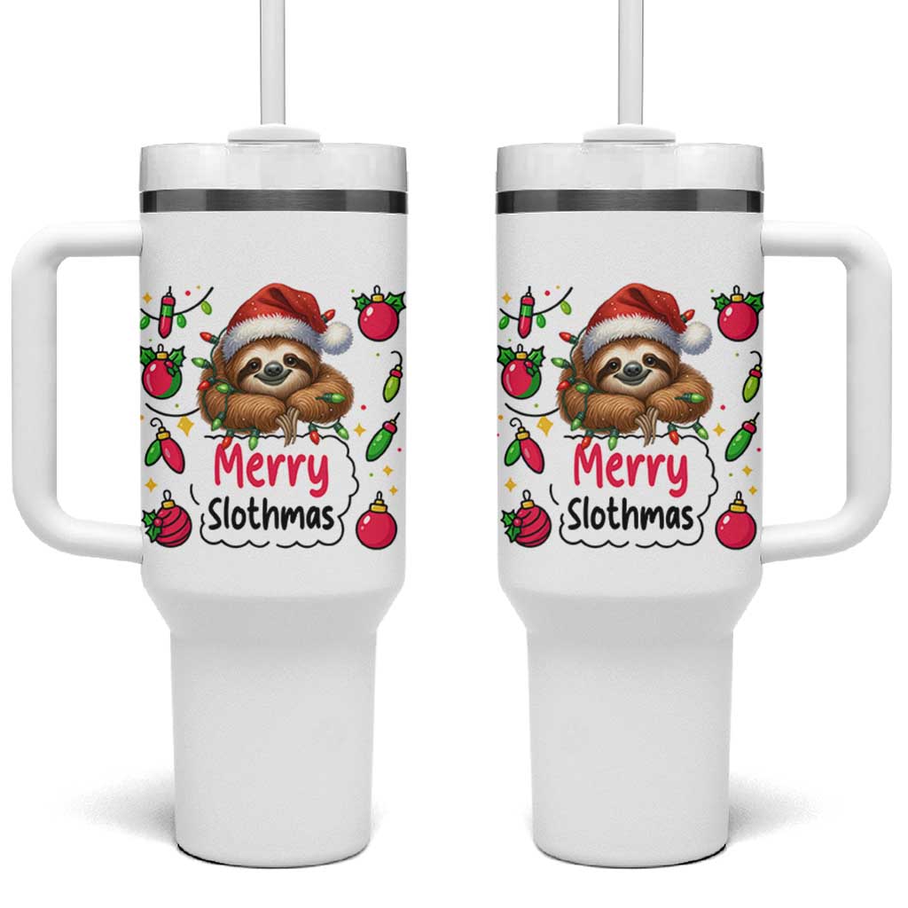 Funny Christmas Sloth Tumbler With Handle Merry Slothmas