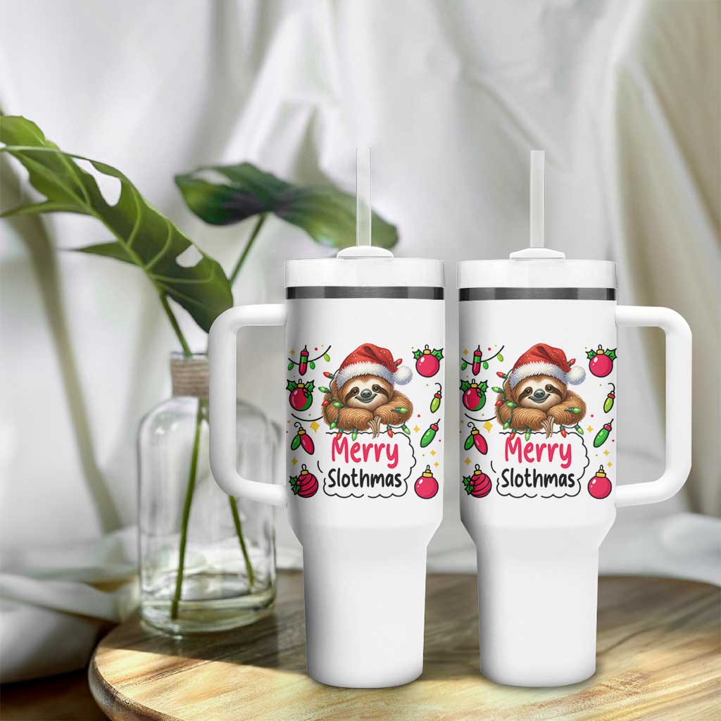 Funny Christmas Sloth Tumbler With Handle Merry Slothmas