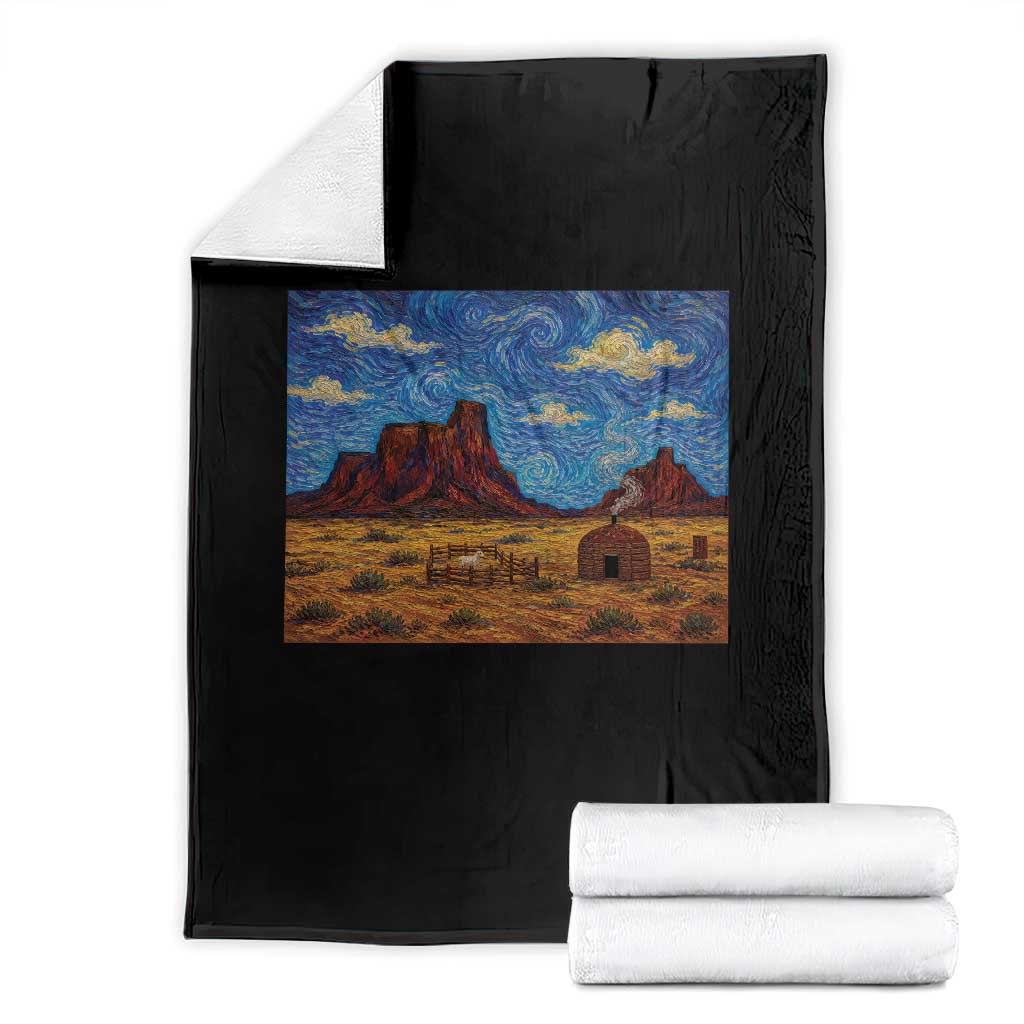 Starry Night Desert Monument Valley Throw Blanket Hogan Home Oil Painting Graphic