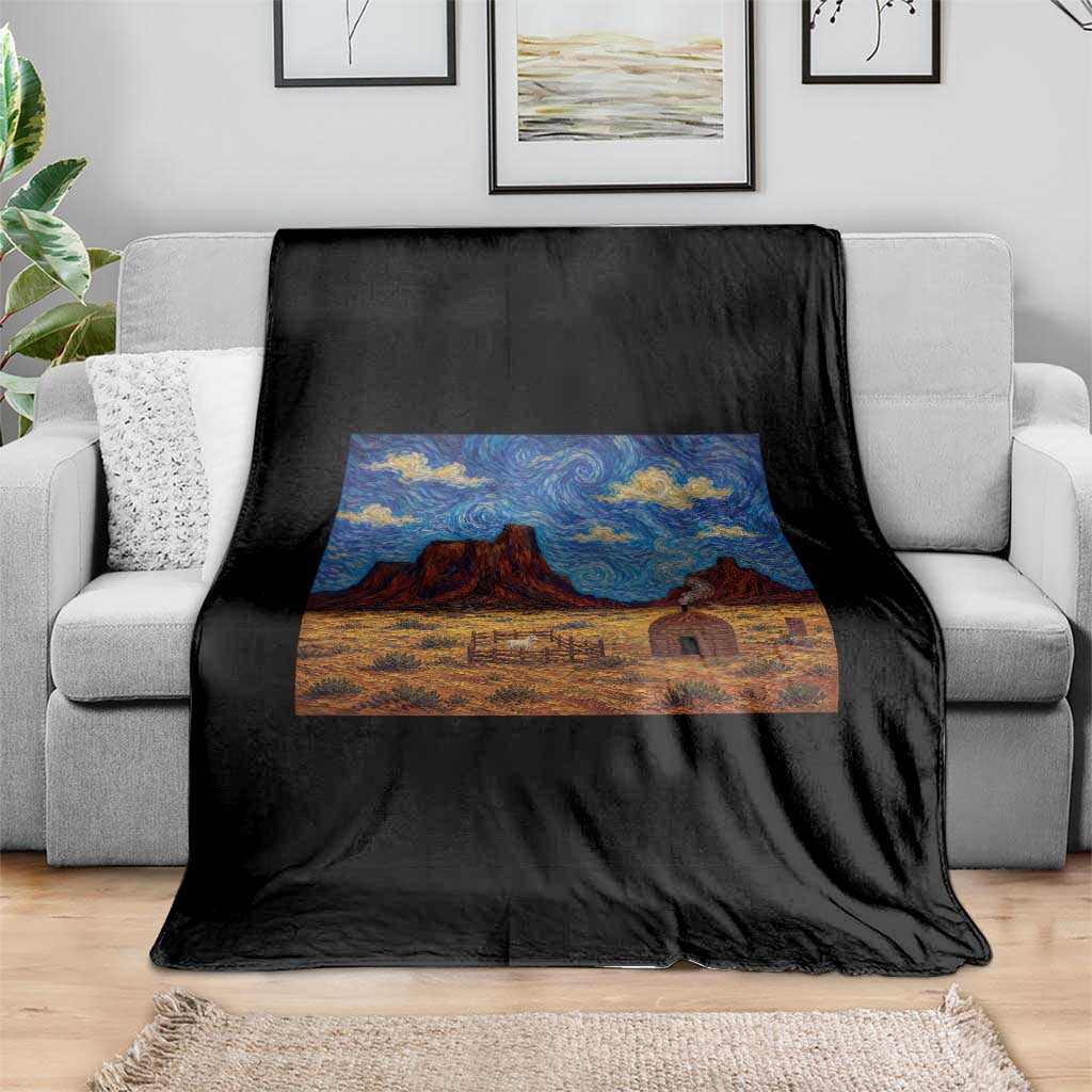 Starry Night Desert Monument Valley Throw Blanket Hogan Home Oil Painting Graphic
