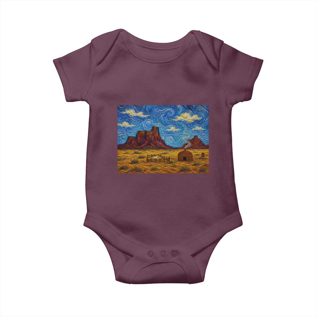 Starry Night Desert Monument Valley Baby Onesie Hogan Home Oil Painting Graphic
