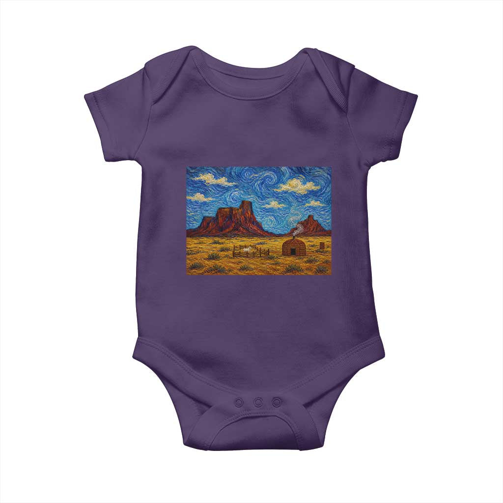 Starry Night Desert Monument Valley Baby Onesie Hogan Home Oil Painting Graphic