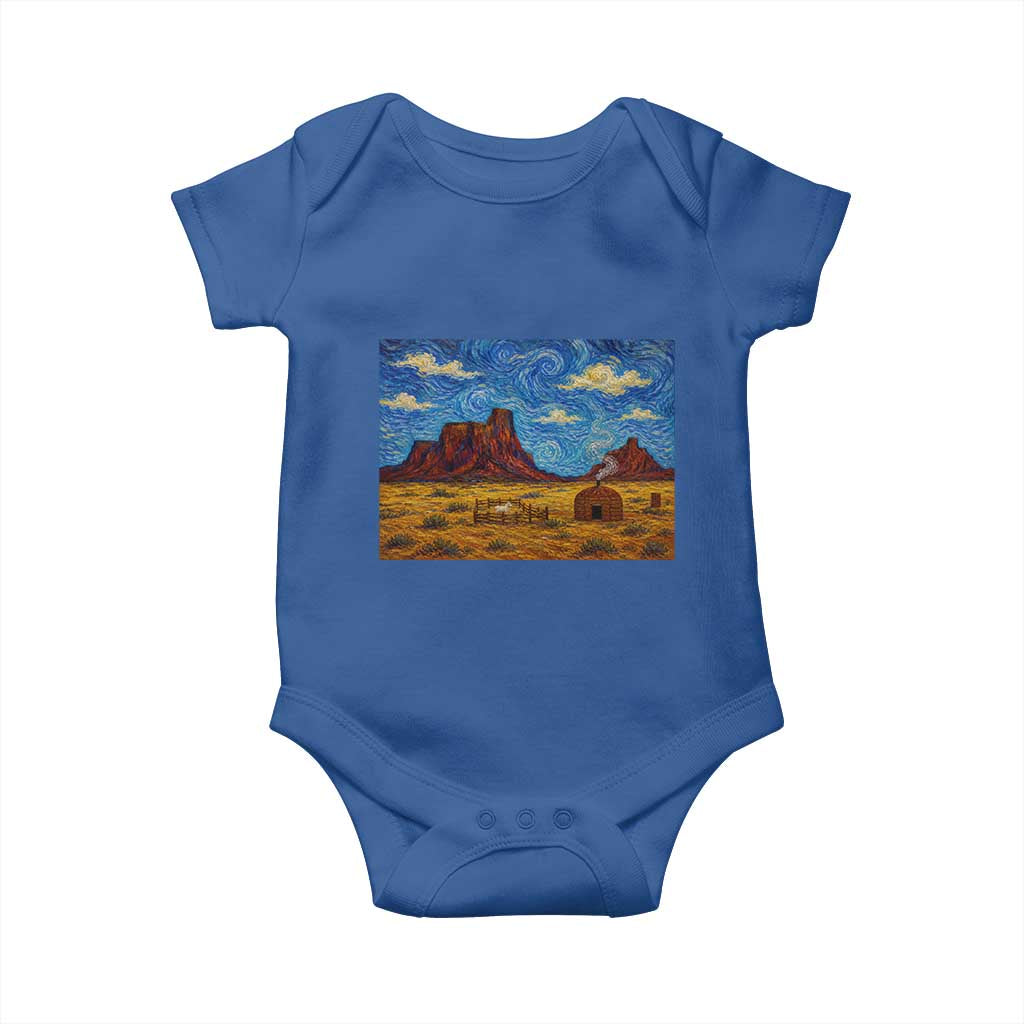 Starry Night Desert Monument Valley Baby Onesie Hogan Home Oil Painting Graphic
