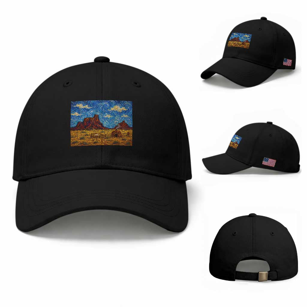 Starry Night Desert Monument Valley Baseball Cap Hogan Home Oil Painting Graphic