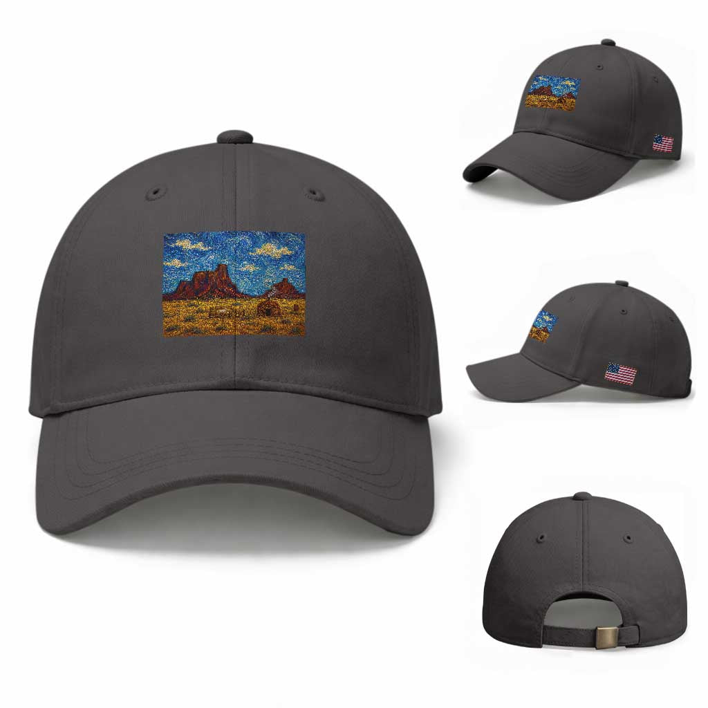 Starry Night Desert Monument Valley Baseball Cap Hogan Home Oil Painting Graphic