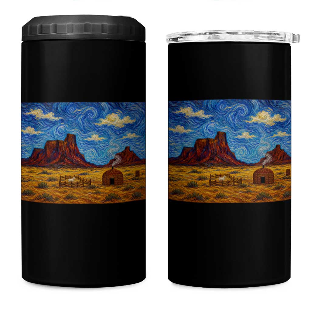 Starry Night Desert Monument Valley 4 in 1 Can Cooler Tumbler Hogan Home Oil Painting Graphic